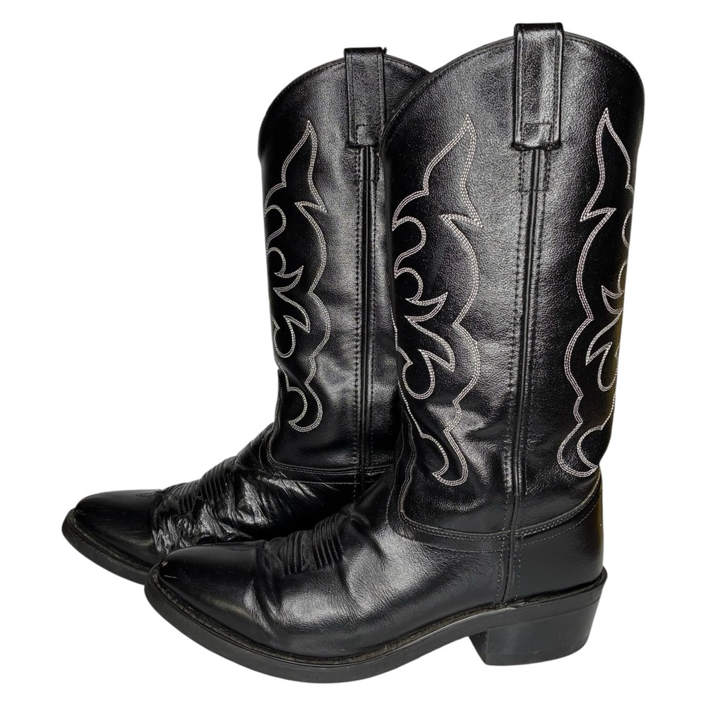 Old West 8.5 D Round Toe Western Boots TBM3010 BLK Leather Mens Cowboy
